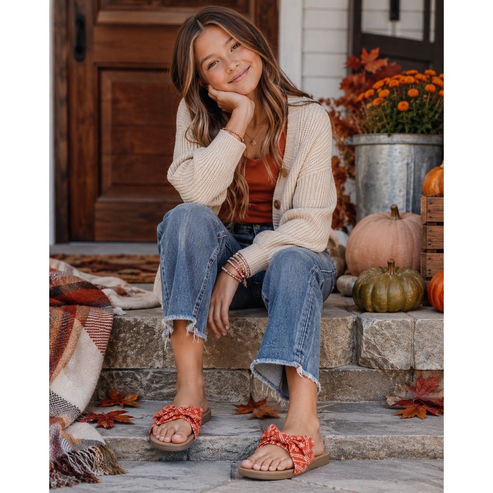 Blowfish Malibu Gett-K Girls Size 12 Orange Bandana Bow Sandals Western Boho